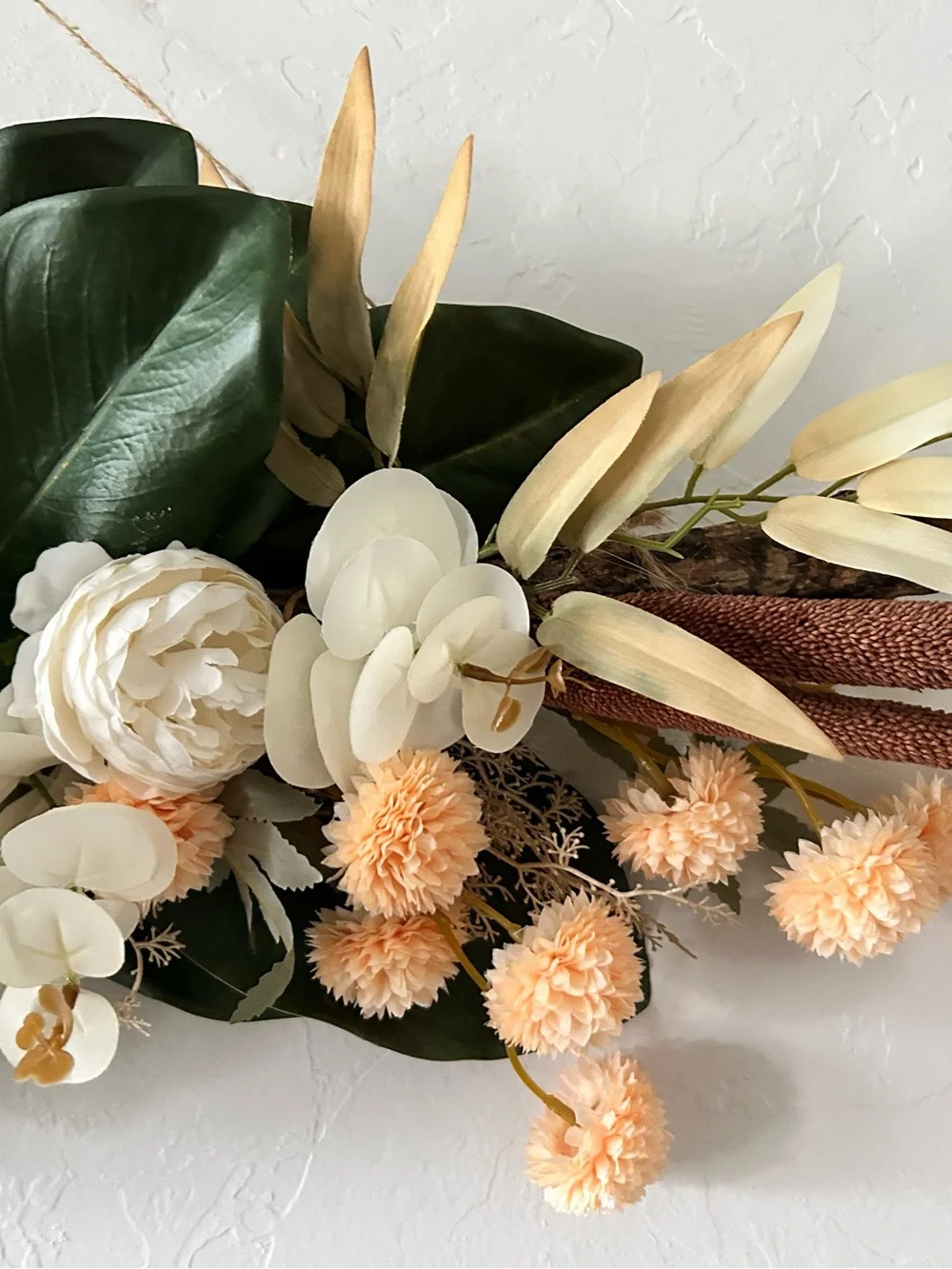 Large Neutral Cream Green Floral Wall Hanging boho farmhouse home decor natural